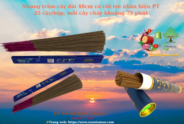 Nhang Trầm PT - Cây Dài 48cm Lõi Tre.